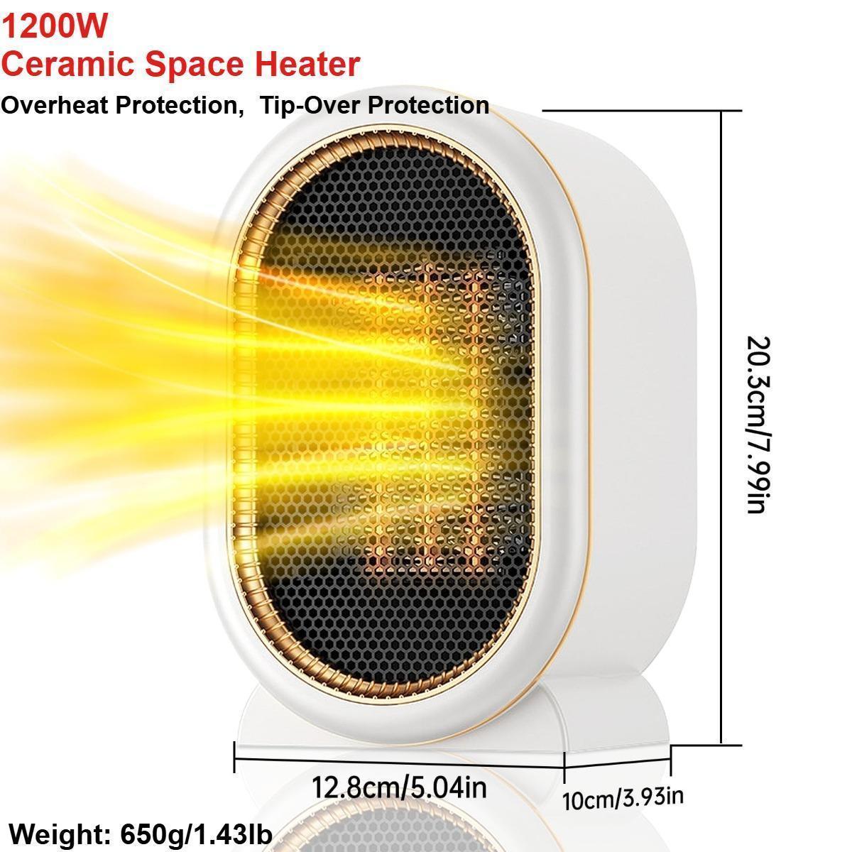Space Heater, 1200W Electric Heaters Indoor Portable with Thermostat PTC Fast Heating Ceramic Room Small Heater with Heating and Fan Modes for Bedroom, Office and Indoor Desktop Use