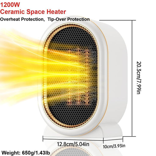 Space Heater, 1200W Electric Heaters Indoor Portable with Thermostat PTC Fast Heating Ceramic Room Small Heater with Heating and Fan Modes for Bedroom, Office and Indoor Desktop Use