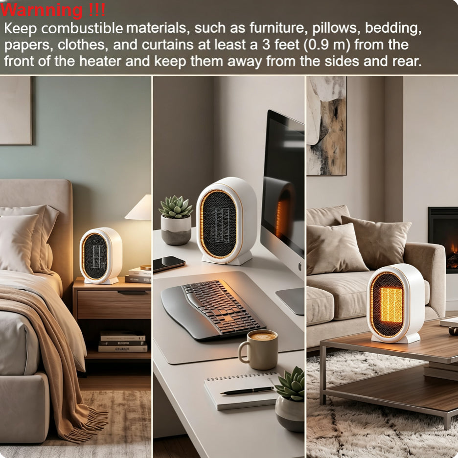 Space Heater, 1200W Electric Heaters Indoor Portable with Thermostat PTC Fast Heating Ceramic Room Small Heater with Heating and Fan Modes for Bedroom, Office and Indoor Desktop Use