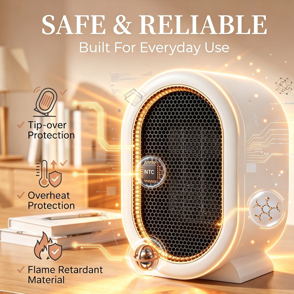 Space Heater, 1200W Electric Heaters Indoor Portable with Thermostat PTC Fast Heating Ceramic Room Small Heater with Heating and Fan Modes for Bedroom, Office and Indoor Desktop Use